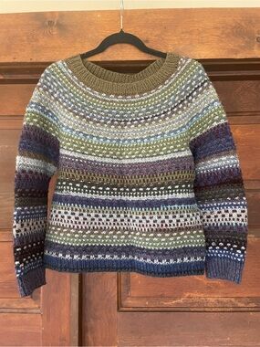 Handknit Multicolor Striped Crewneck Sweater (pattern Drea Renee Shifty)